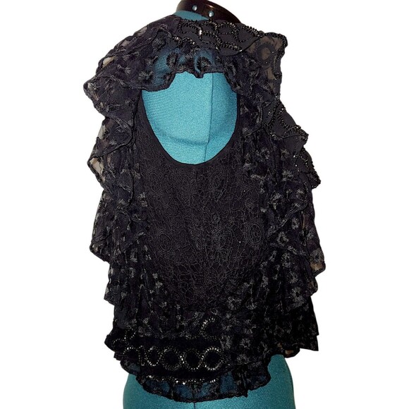 Anthropologie Verb By Pallavi Singhee Black Ruffle Lace Fancy Girl Out Blouse M - Picture 5 of 8